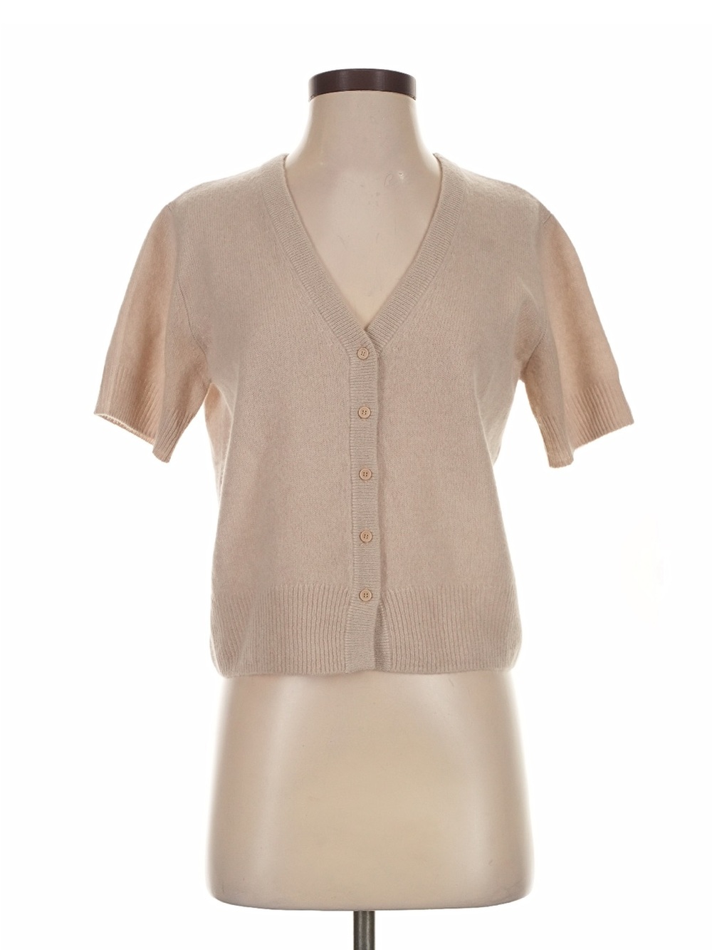 NAADAM 100% Cashmere Short Sleeve V-Neck Cardigan Oatmeal Size M